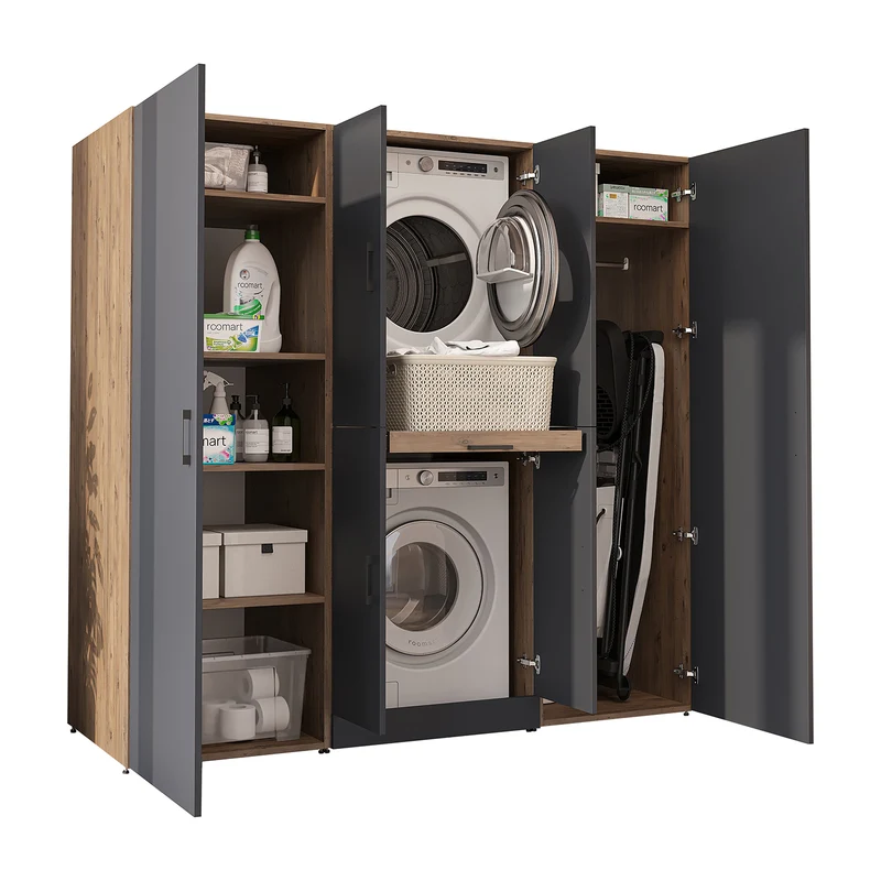 Roomart wasmachinekast DORA-I, 190 cm breed, voor wasmachine en droger met 2 hoge kasten, in 5 kleuren