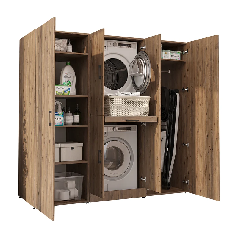 Roomart wasmachinekast DORA-I, 190 cm breed, voor wasmachine en droger met 2 hoge kasten, in 5 kleuren