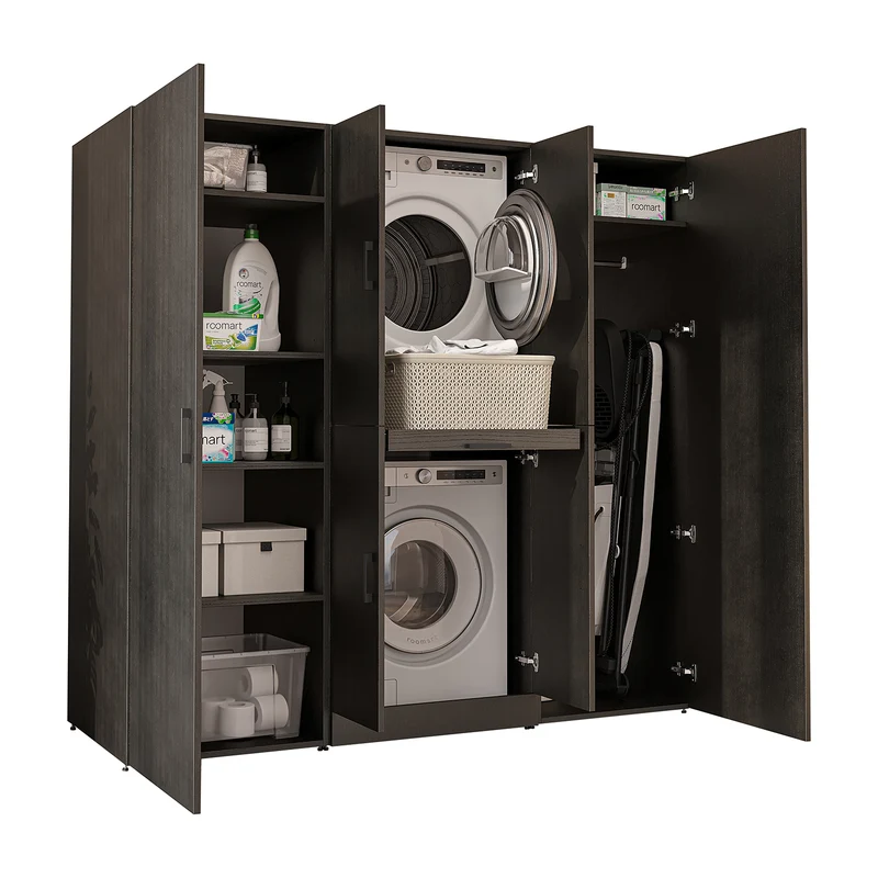 Roomart wasmachinekast DORA-I, 190 cm breed, voor wasmachine en droger met 2 hoge kasten, in 5 kleuren