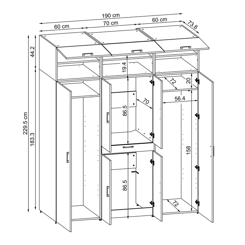 Roomart wasmachinekast DORA-I, 190 cm breed, voor wasmachine en droger met 2 hoge kasten, in 5 kleuren