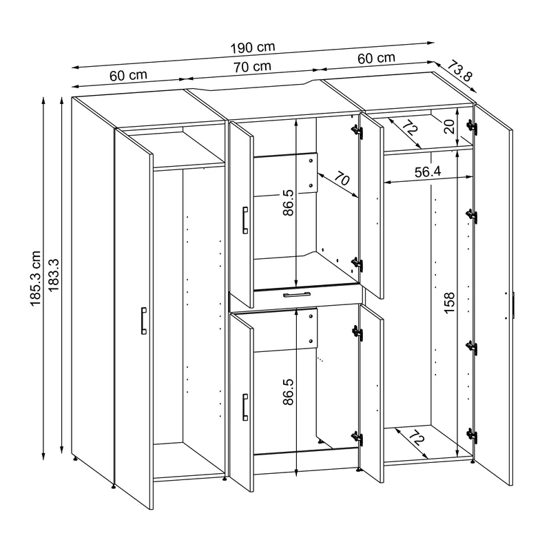 Roomart wasmachinekast DORA-I, 190 cm breed, voor wasmachine en droger met 2 hoge kasten, in 5 kleuren