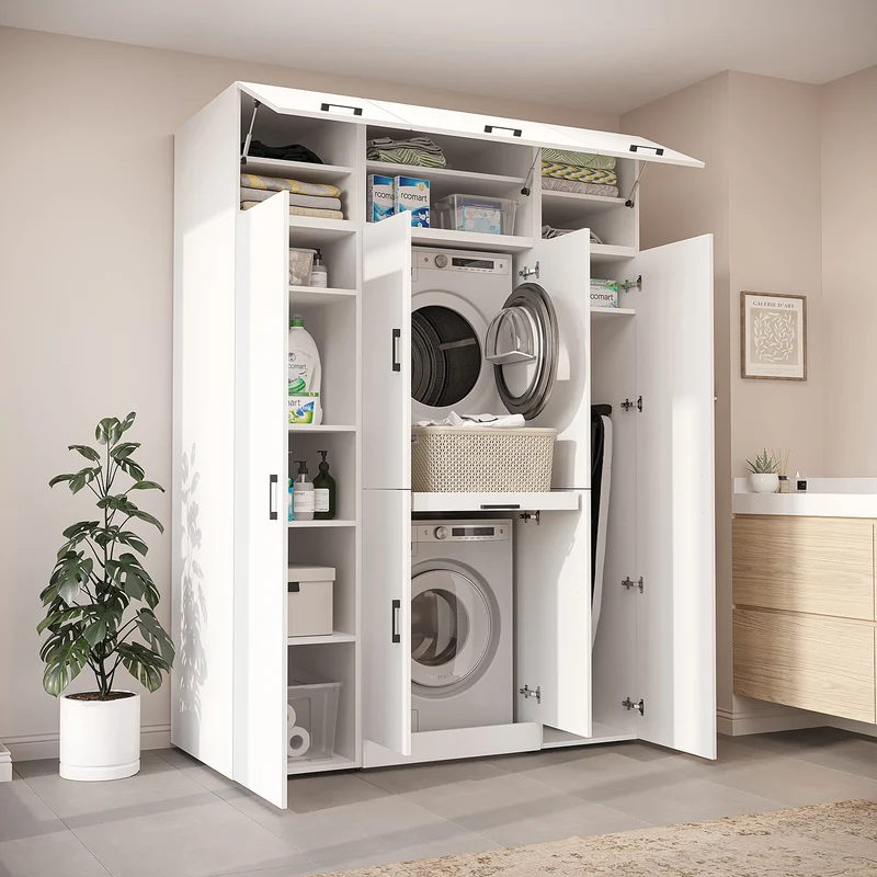 Roomart wasmachinekast DORA-I, 160 cm breed, voor wasmachine en droger met 2 hoge kasten, in 5 kleuren