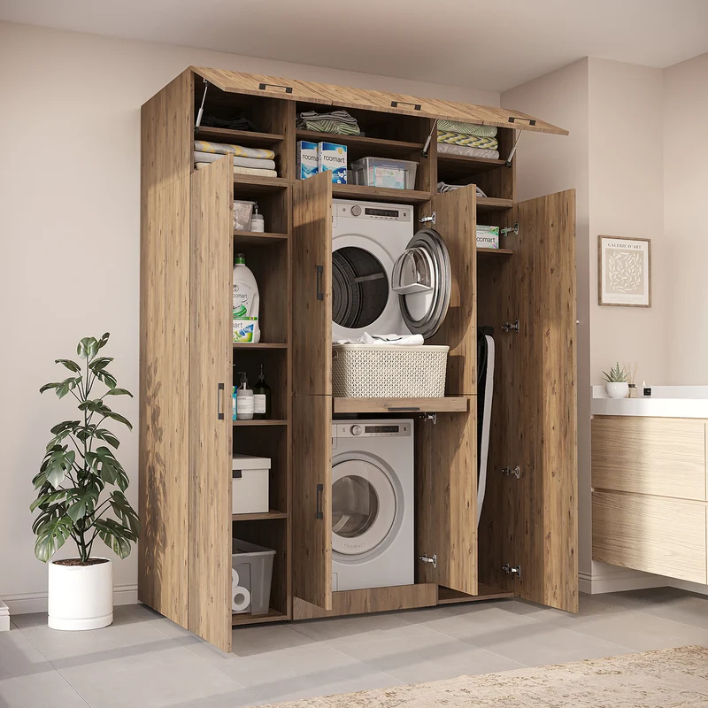 Roomart wasmachinekast DORA-I, 160 cm breed, voor wasmachine en droger met 2 hoge kasten, in 5 kleuren