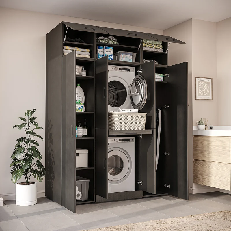 Roomart wasmachinekast DORA-I, 160 cm breed, voor wasmachine en droger met 2 hoge kasten, in 5 kleuren