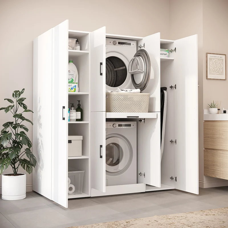 Roomart wasmachinekast DORA-I, 160 cm breed, voor wasmachine en droger met 2 hoge kasten, in 5 kleuren