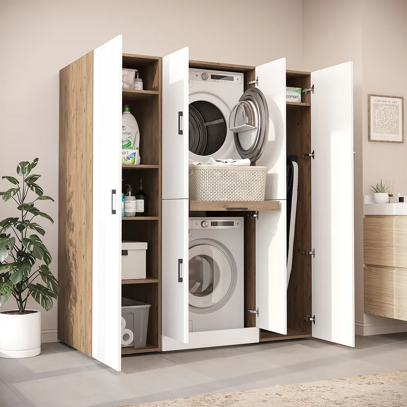 Roomart wasmachinekast DORA-I, 160 cm breed, voor wasmachine en droger met 2 hoge kasten, in 5 kleuren