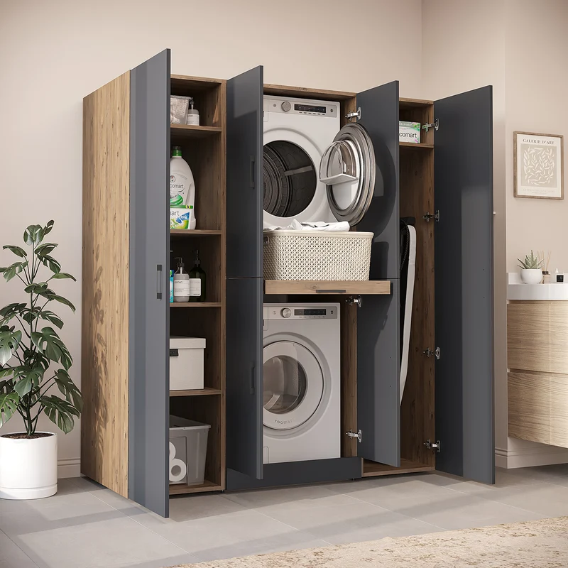 Roomart wasmachinekast DORA-I, 160 cm breed, voor wasmachine en droger met 2 hoge kasten, in 5 kleuren