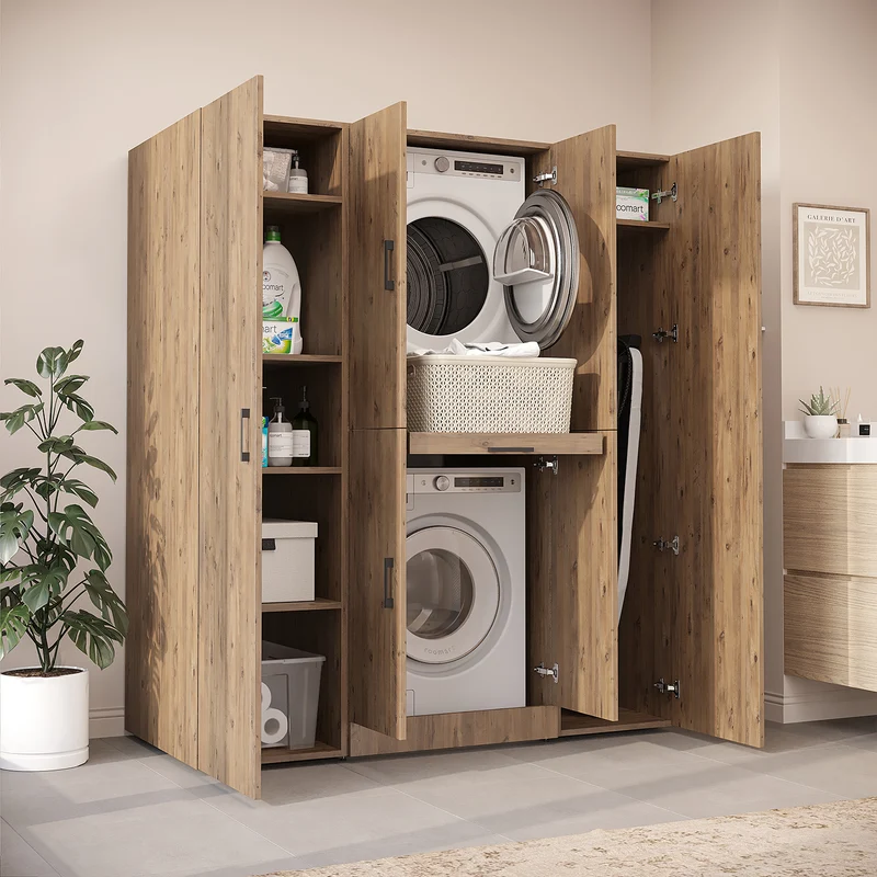 Roomart wasmachinekast DORA-I, 160 cm breed, voor wasmachine en droger met 2 hoge kasten, in 5 kleuren