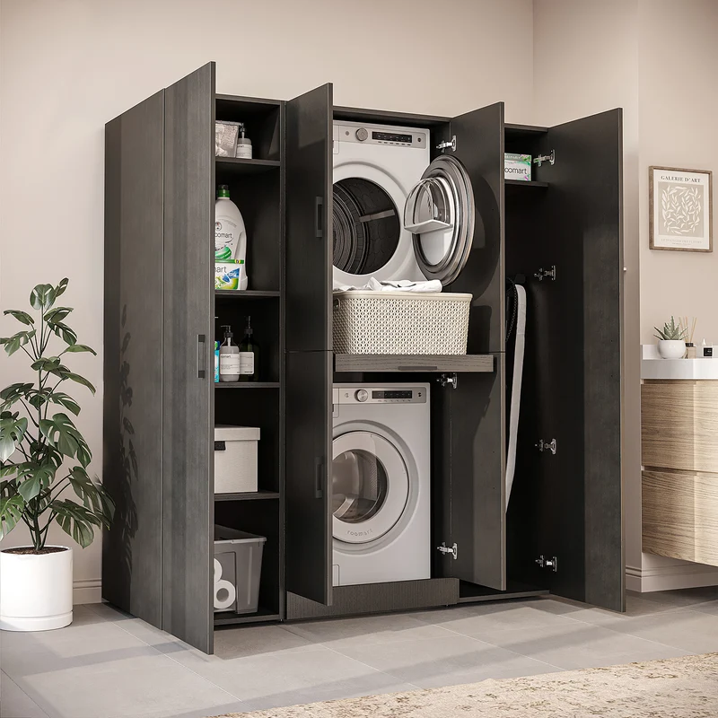 Roomart wasmachinekast DORA-I, 160 cm breed, voor wasmachine en droger met 2 hoge kasten, in 5 kleuren