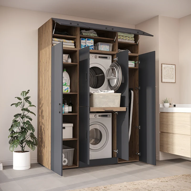 Roomart wasmachinekast DORA-I, 160 cm breed, voor wasmachine en droger met 2 hoge kasten, in 5 kleuren