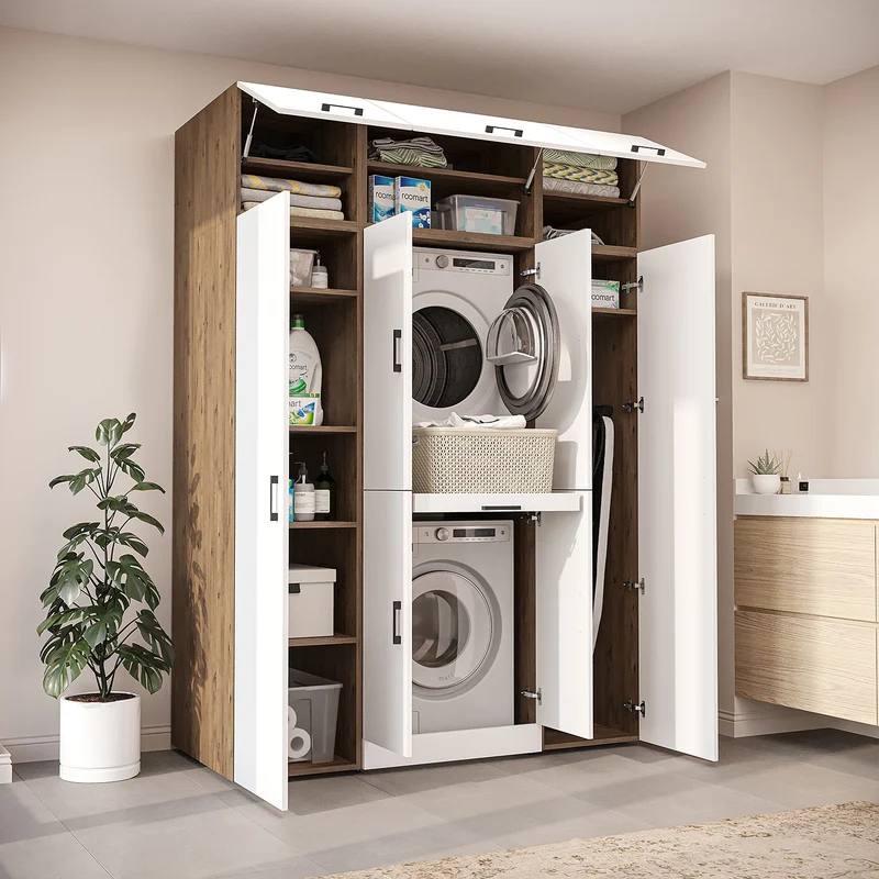 Roomart wasmachinekast DORA-I, 160 cm breed, voor wasmachine en droger met 2 hoge kasten, in 5 kleuren