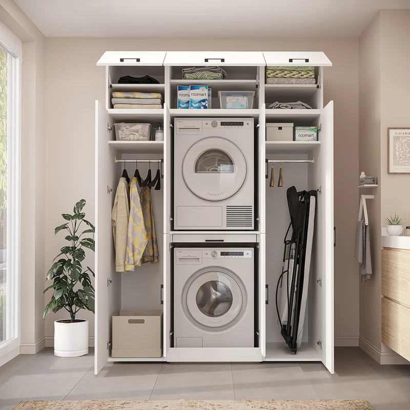 Roomart wasmachinekast DORA-I, 160 cm breed, voor wasmachine en droger met 2 hoge kasten, in 5 kleuren