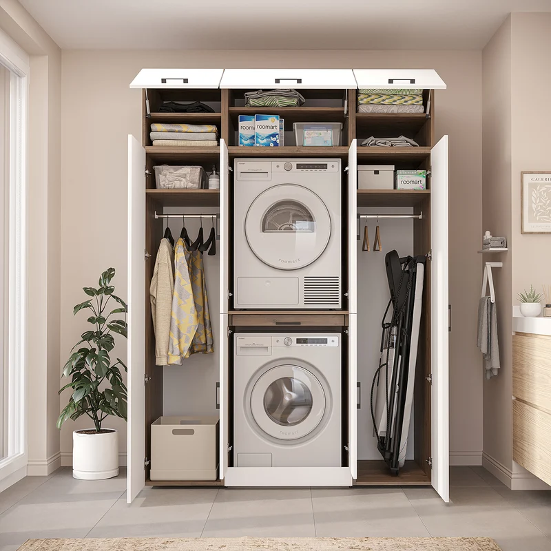 Roomart wasmachinekast DORA-I, 160 cm breed, voor wasmachine en droger met 2 hoge kasten, in 5 kleuren