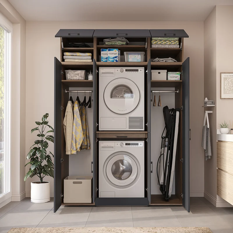 Roomart wasmachinekast DORA-I, 160 cm breed, voor wasmachine en droger met 2 hoge kasten, in 5 kleuren