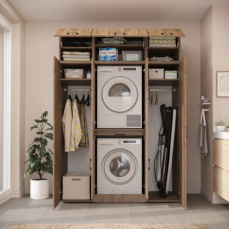 Roomart wasmachinekast DORA-I, 160 cm breed, voor wasmachine en droger met 2 hoge kasten, in 5 kleuren