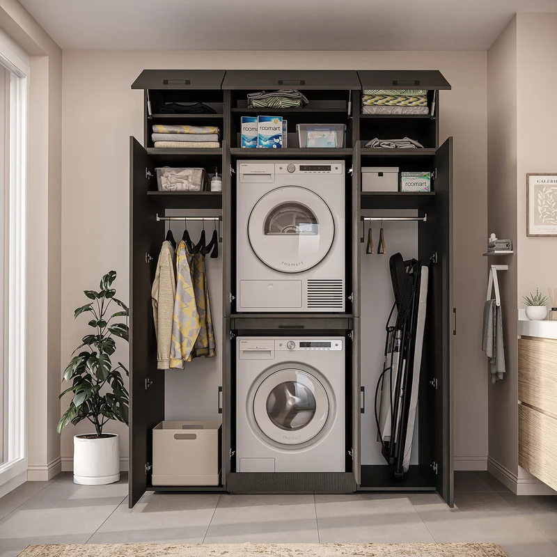 Roomart wasmachinekast DORA-I, 160 cm breed, voor wasmachine en droger met 2 hoge kasten, in 5 kleuren