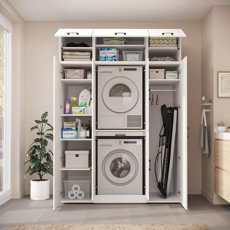Roomart wasmachinekast DORA-I, 160 cm breed, voor wasmachine en droger met 2 hoge kasten, in 5 kleuren
