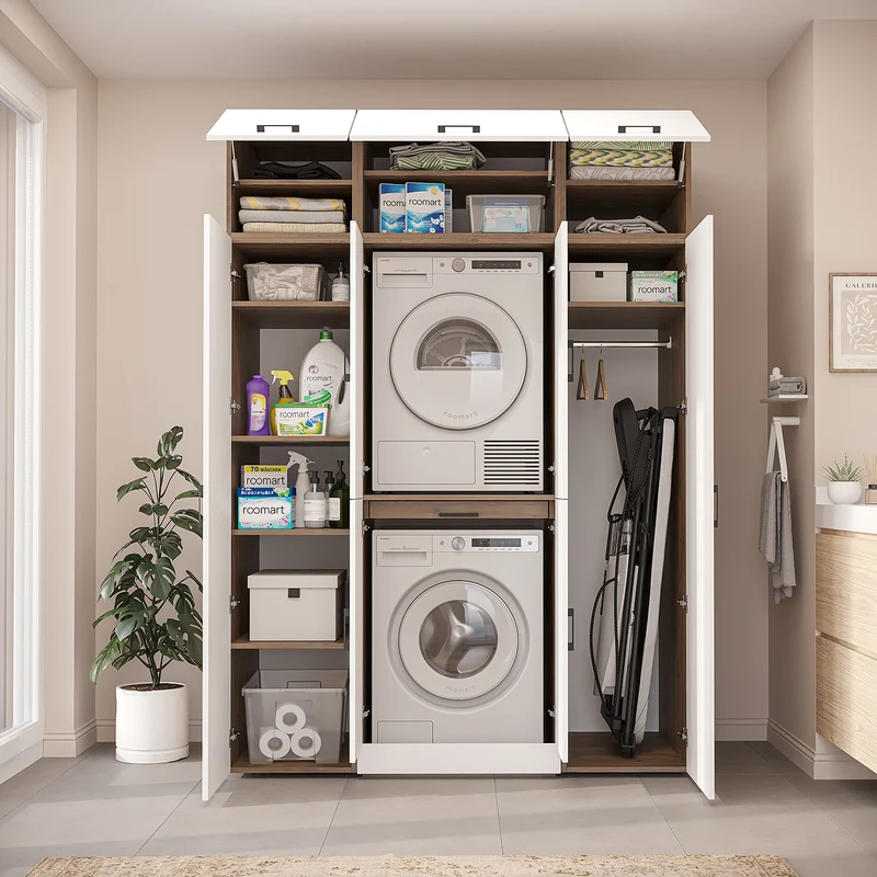 Roomart wasmachinekast DORA-I, 160 cm breed, voor wasmachine en droger met 2 hoge kasten, in 5 kleuren
