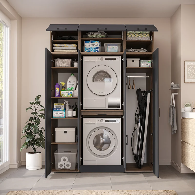 Roomart wasmachinekast DORA-I, 160 cm breed, voor wasmachine en droger met 2 hoge kasten, in 5 kleuren