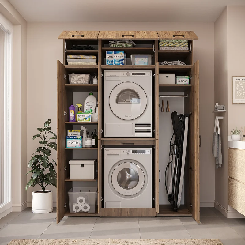 Roomart wasmachinekast DORA-I, 160 cm breed, voor wasmachine en droger met 2 hoge kasten, in 5 kleuren
