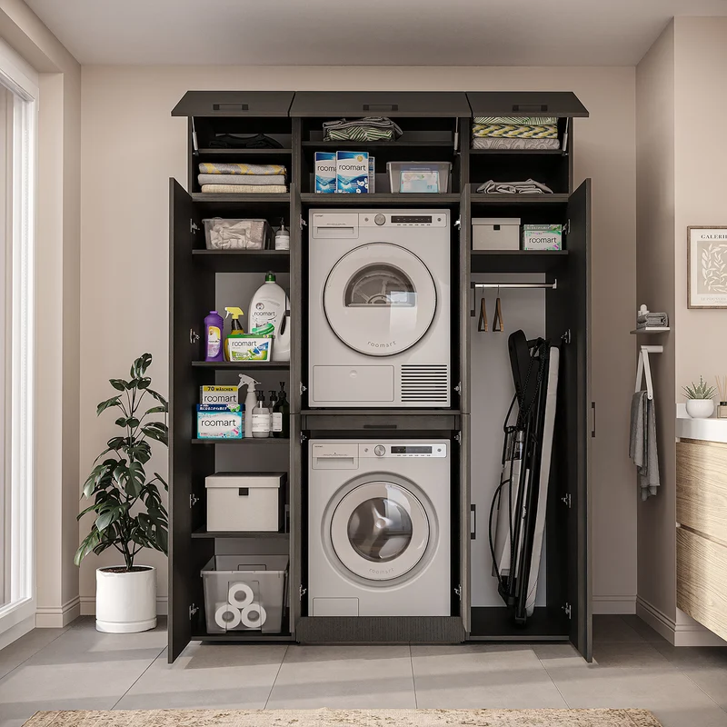 Roomart wasmachinekast DORA-I, 160 cm breed, voor wasmachine en droger met 2 hoge kasten, in 5 kleuren