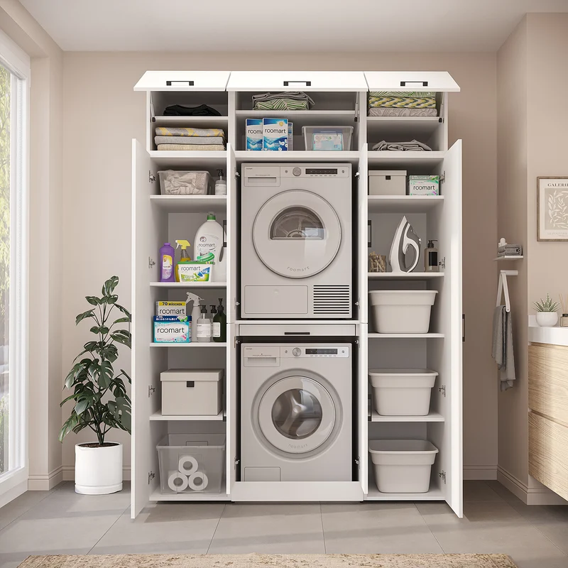 Roomart wasmachinekast DORA-I, 160 cm breed, voor wasmachine en droger met 2 hoge kasten, in 5 kleuren