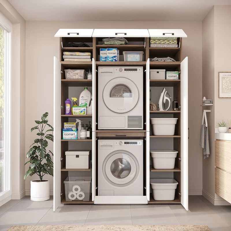 Roomart wasmachinekast DORA-I, 160 cm breed, voor wasmachine en droger met 2 hoge kasten, in 5 kleuren