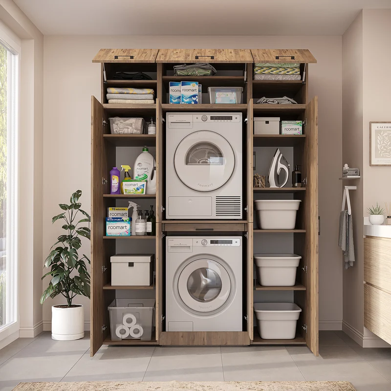 Roomart wasmachinekast DORA-I, 160 cm breed, voor wasmachine en droger met 2 hoge kasten, in 5 kleuren