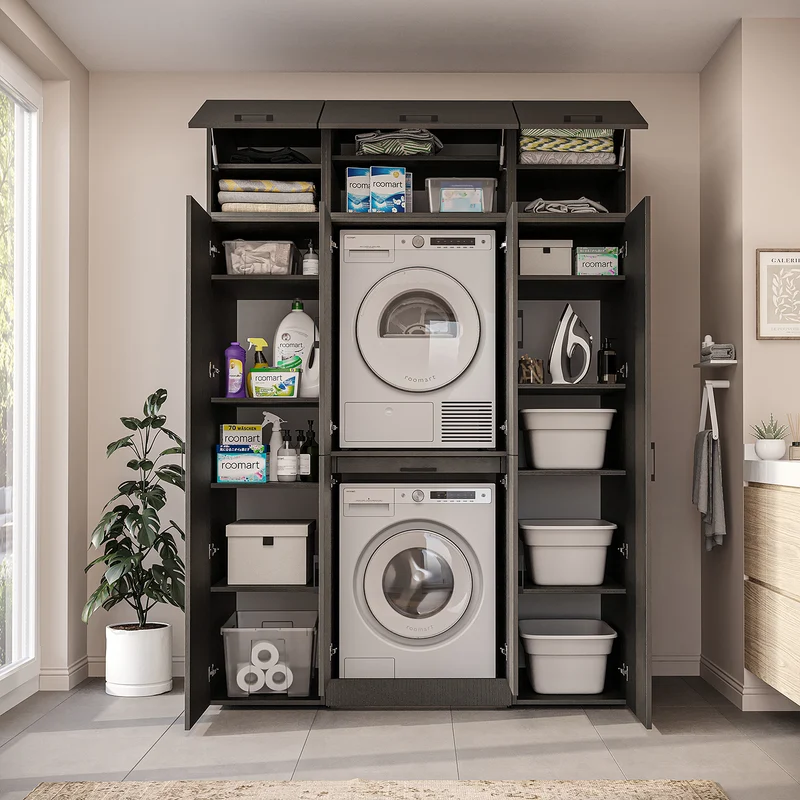 Roomart wasmachinekast DORA-I, 160 cm breed, voor wasmachine en droger met 2 hoge kasten, in 5 kleuren