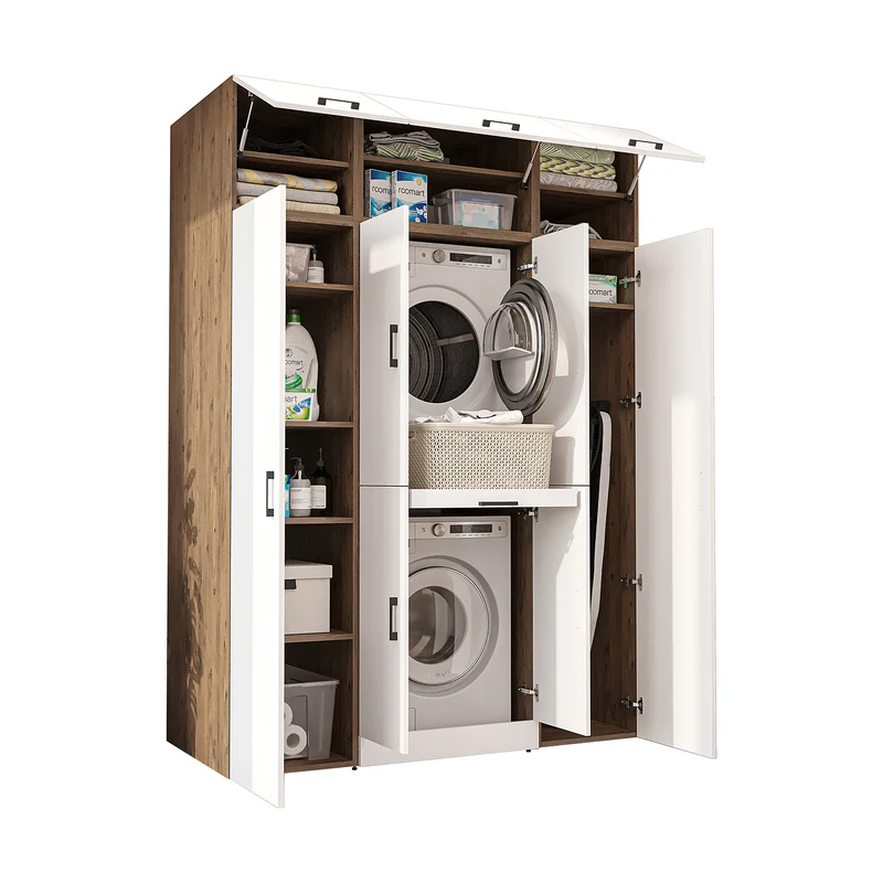Roomart wasmachinekast DORA-I, 160 cm breed, voor wasmachine en droger met 2 hoge kasten, in 5 kleuren
