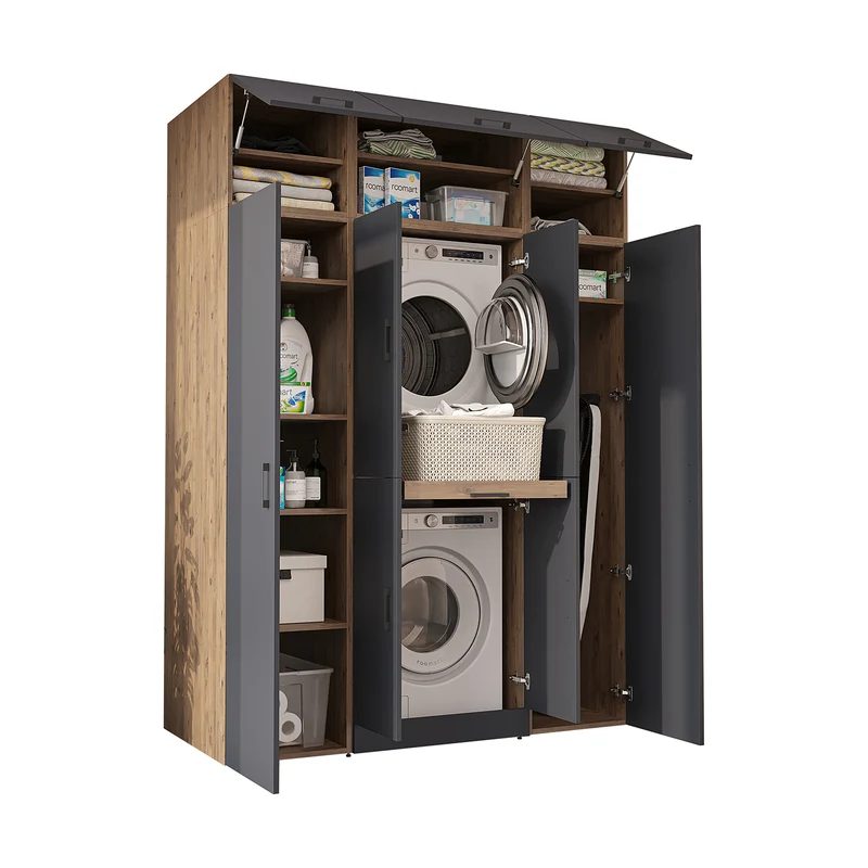 Roomart wasmachinekast DORA-I, 160 cm breed, voor wasmachine en droger met 2 hoge kasten, in 5 kleuren