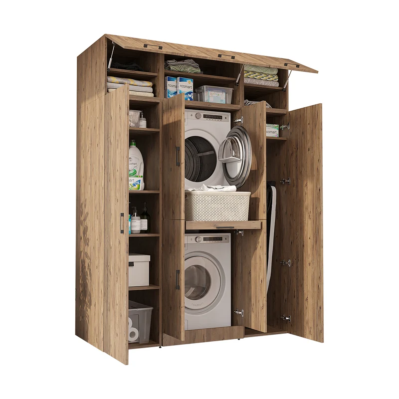 Roomart wasmachinekast DORA-I, 160 cm breed, voor wasmachine en droger met 2 hoge kasten, in 5 kleuren