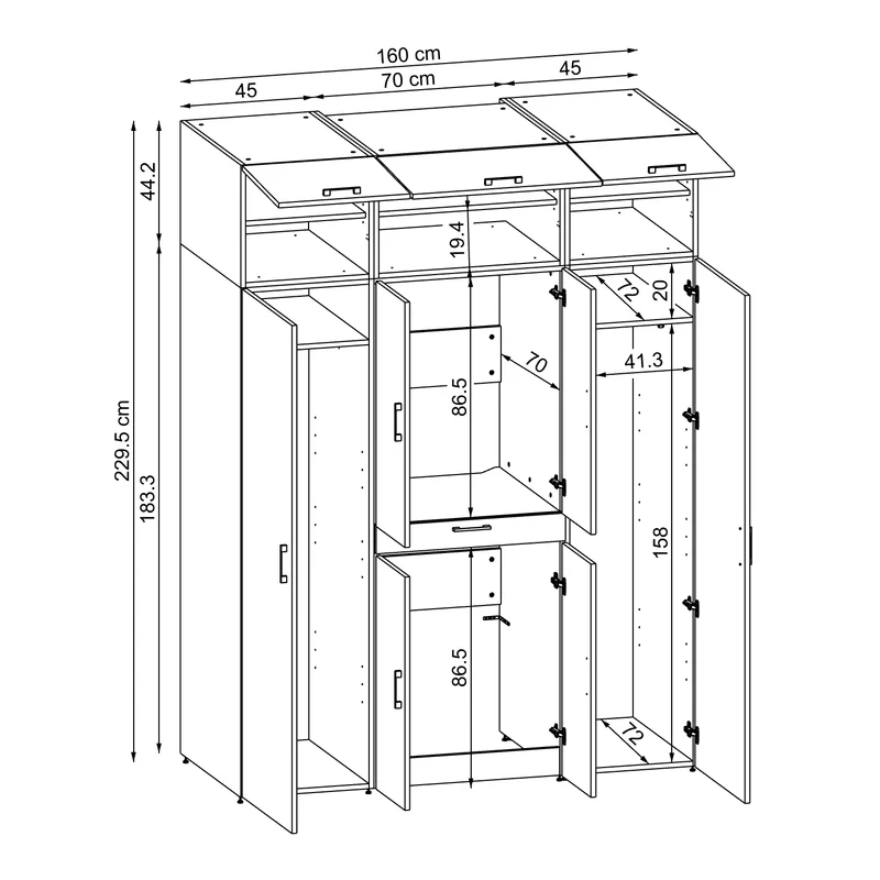 Roomart wasmachinekast DORA-I, 160 cm breed, voor wasmachine en droger met 2 hoge kasten, in 5 kleuren