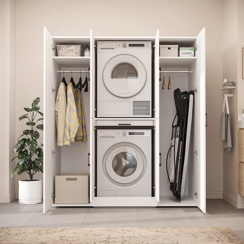 Roomart wasmachinekast DORA-I, 160 cm breed, voor wasmachine en droger met 2 hoge kasten, in 5 kleuren
