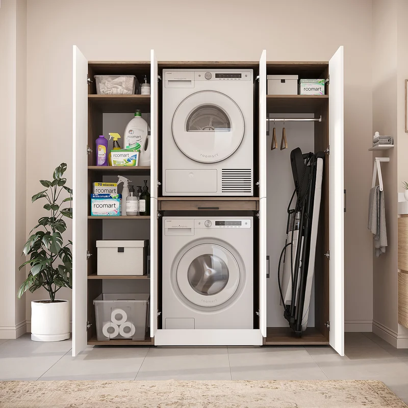 Roomart wasmachinekast DORA-I, 160 cm breed, voor wasmachine en droger met 2 hoge kasten, in 5 kleuren