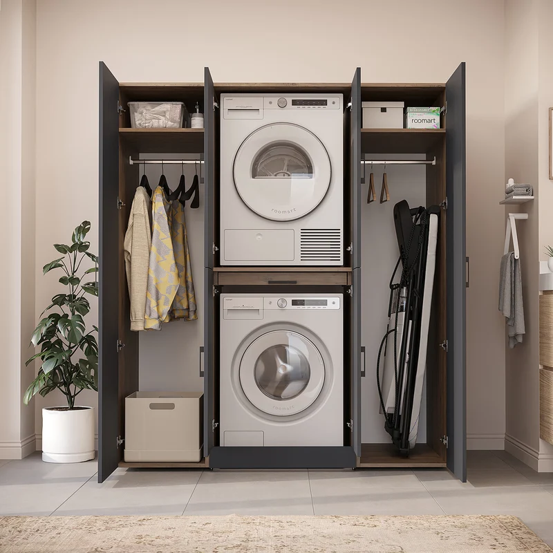 Roomart wasmachinekast DORA-I, 160 cm breed, voor wasmachine en droger met 2 hoge kasten, in 5 kleuren