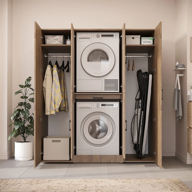 Roomart wasmachinekast DORA-I, 160 cm breed, voor wasmachine en droger met 2 hoge kasten, in 5 kleuren
