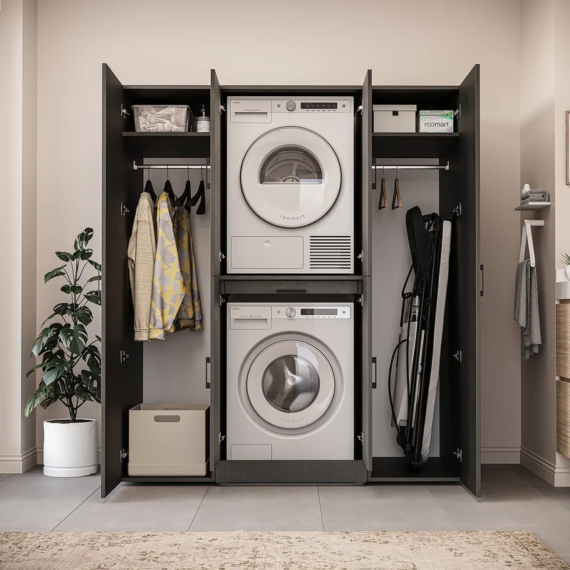 Roomart wasmachinekast DORA-I, 160 cm breed, voor wasmachine en droger met 2 hoge kasten, in 5 kleuren