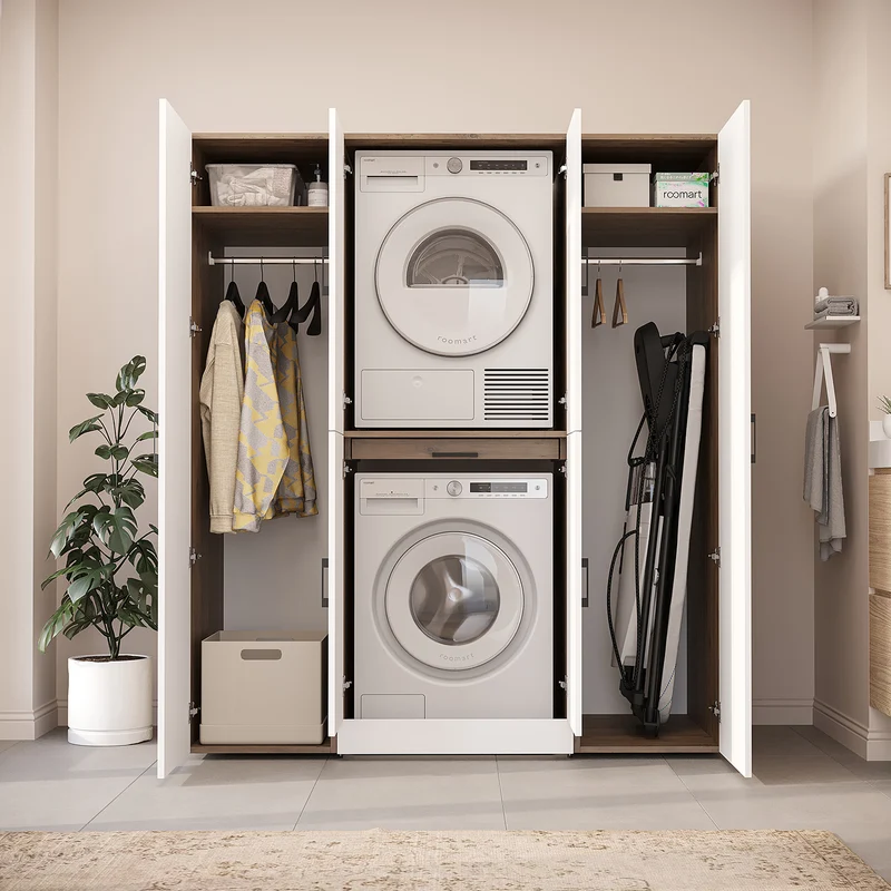 Roomart wasmachinekast DORA-I, 160 cm breed, voor wasmachine en droger met 2 hoge kasten, in 5 kleuren