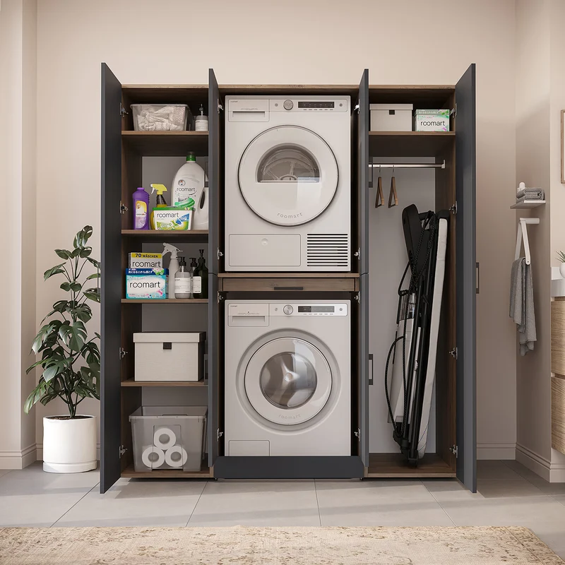 Roomart wasmachinekast DORA-I, 160 cm breed, voor wasmachine en droger met 2 hoge kasten, in 5 kleuren
