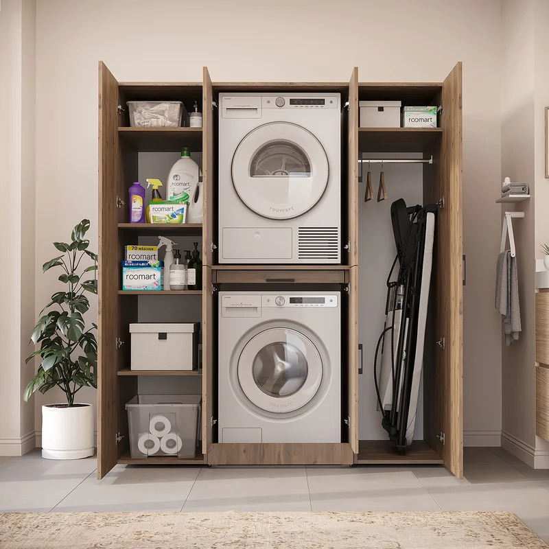 Roomart wasmachinekast DORA-I, 160 cm breed, voor wasmachine en droger met 2 hoge kasten, in 5 kleuren