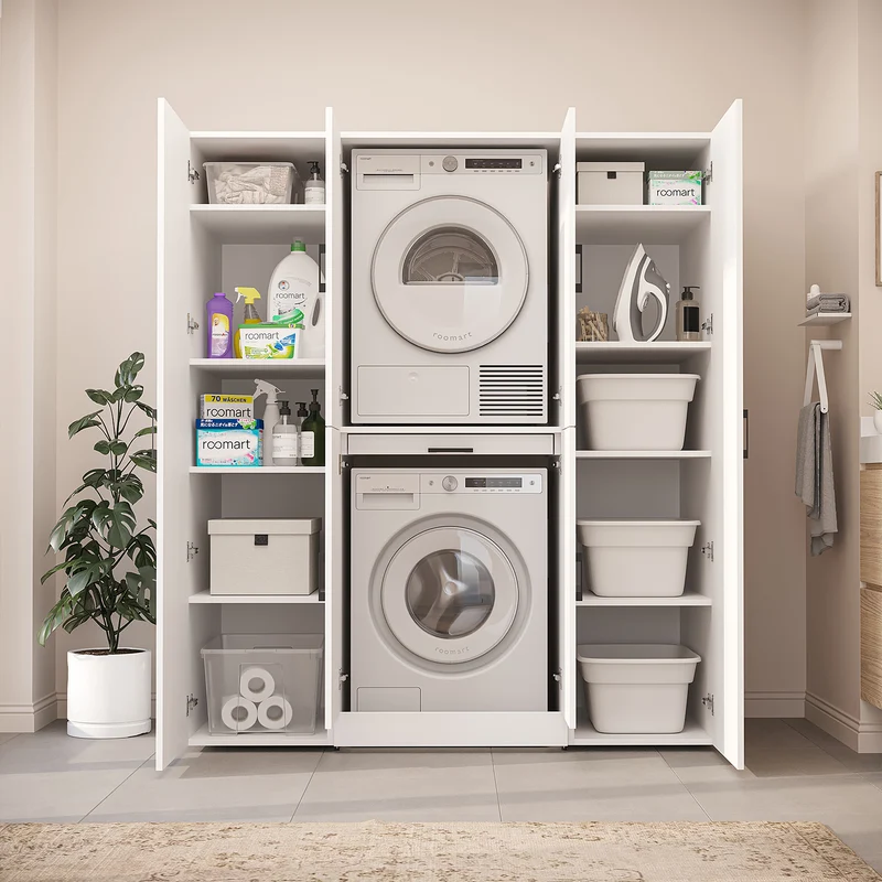Roomart wasmachinekast DORA-I, 160 cm breed, voor wasmachine en droger met 2 hoge kasten, in 5 kleuren