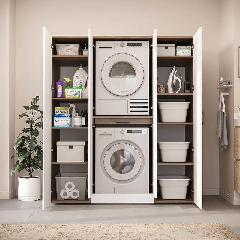 Roomart wasmachinekast DORA-I, 160 cm breed, voor wasmachine en droger met 2 hoge kasten, in 5 kleuren