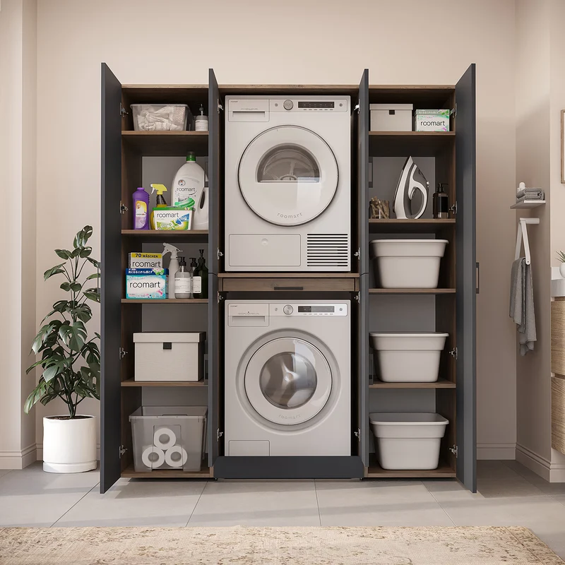 Roomart wasmachinekast DORA-I, 160 cm breed, voor wasmachine en droger met 2 hoge kasten, in 5 kleuren