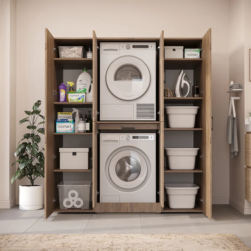 Roomart wasmachinekast DORA-I, 160 cm breed, voor wasmachine en droger met 2 hoge kasten, in 5 kleuren
