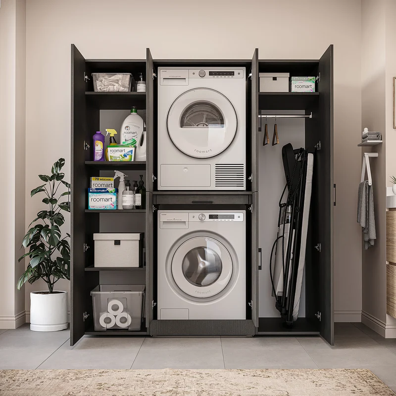 Roomart wasmachinekast DORA-I, 160 cm breed, voor wasmachine en droger met 2 hoge kasten, in 5 kleuren