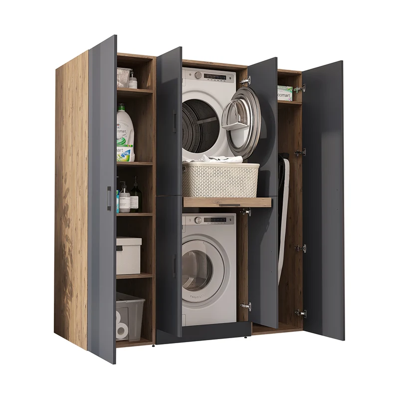 Roomart wasmachinekast DORA-I, 160 cm breed, voor wasmachine en droger met 2 hoge kasten, in 5 kleuren