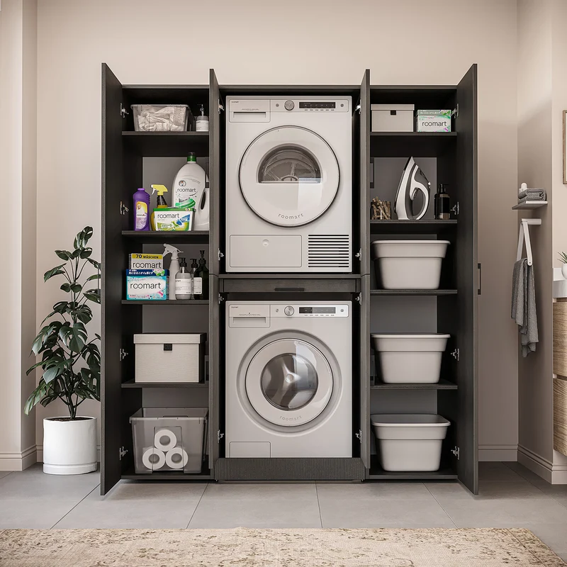 Roomart wasmachinekast DORA-I, 160 cm breed, voor wasmachine en droger met 2 hoge kasten, in 5 kleuren
