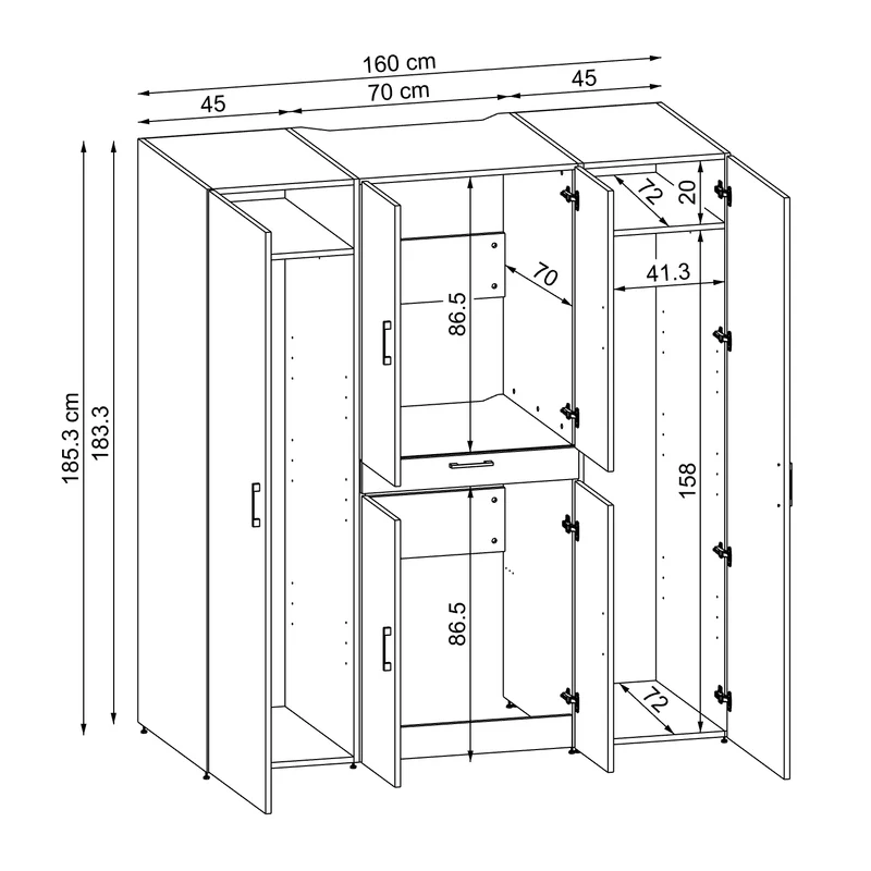 Roomart wasmachinekast DORA-I, 160 cm breed, voor wasmachine en droger met 2 hoge kasten, in 5 kleuren