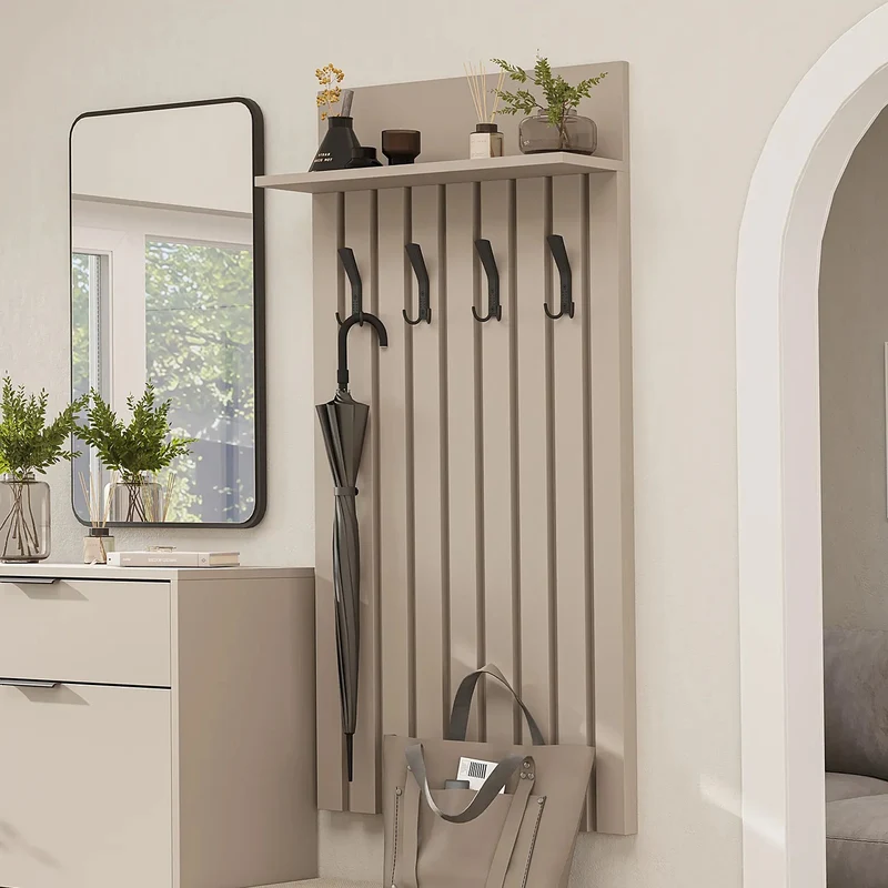 Roomart garderobepaneel NORD, 130 cm, met 4 dubbele haken en hoedenplank, in 2 kleuren
